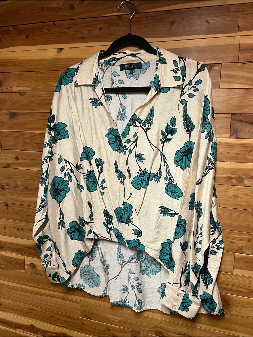 Rachel Cream Button-Down Shirt with Teal Floral Print